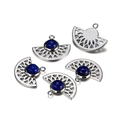 Stainless Steel Natural Stone Fan Shape Pendant, 5Pcs