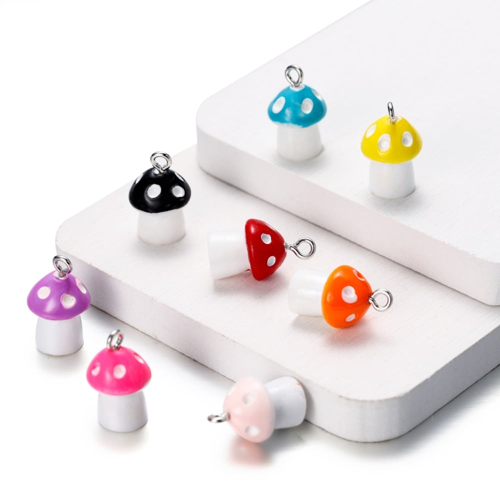 10Pcs 11x18mm Colorful Mushroom Resin Charms Pendants