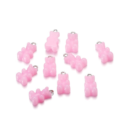 Candy Color Resin Mini Bear Charms, 10pcs