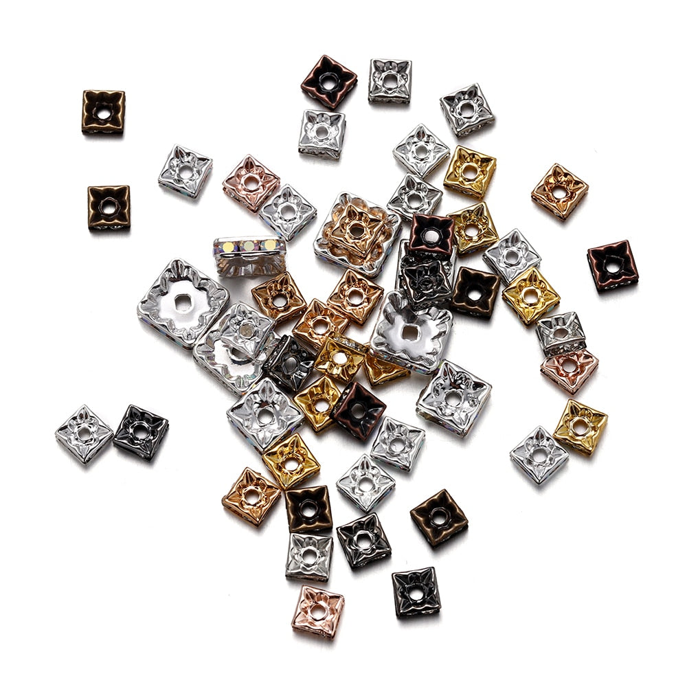 50Pcs AB Color Square Rhinestone Beads