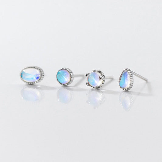 Round Drop Oval Shape Moonstone Stud Earrings