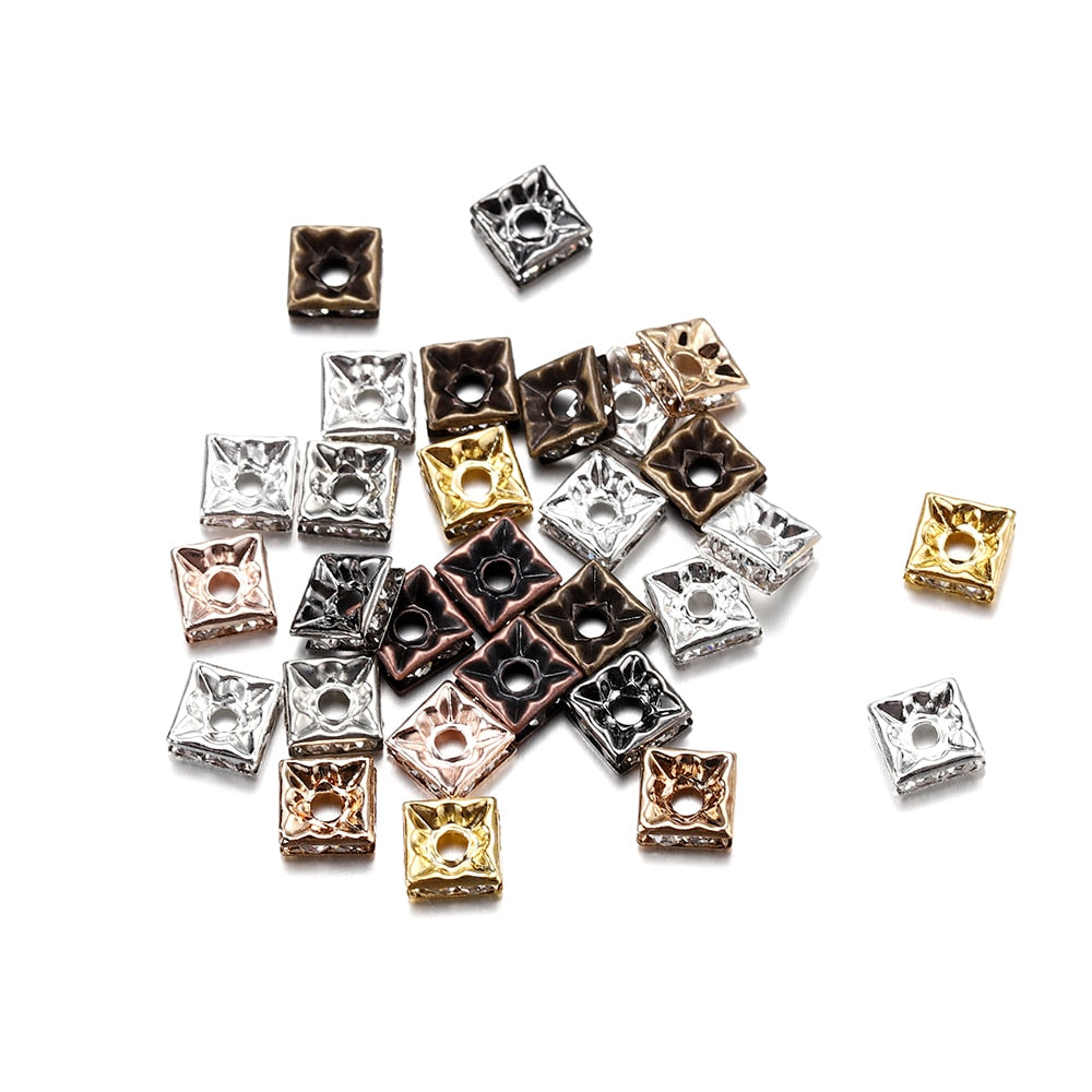 50Pcs AB Color Square Rhinestone Beads