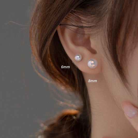 Rainbow Shell Pearl Stud Earrings