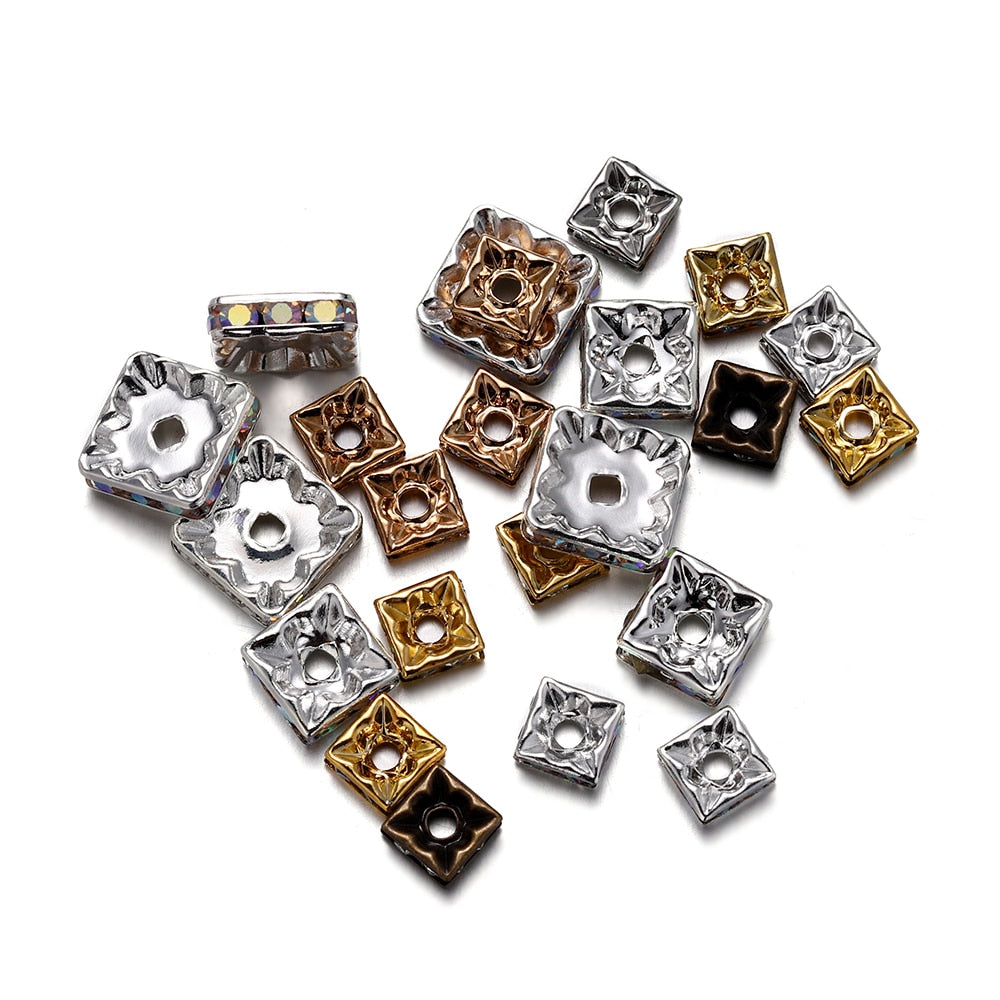 50Pcs AB Color Square Rhinestone Beads