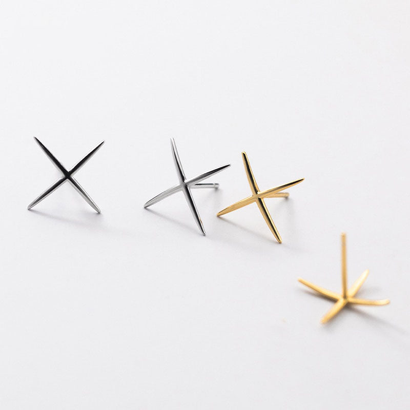 X Shape Gold Color Stud Earrings