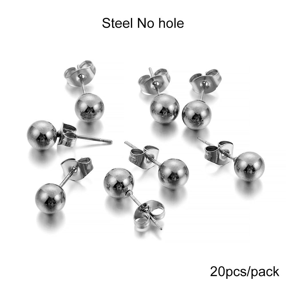 Gold Round Ball Earring Post Studs with Plugs, 20pcs