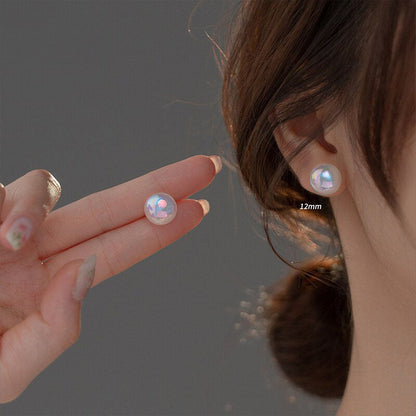 Rainbow Shell Pearl Stud Earrings