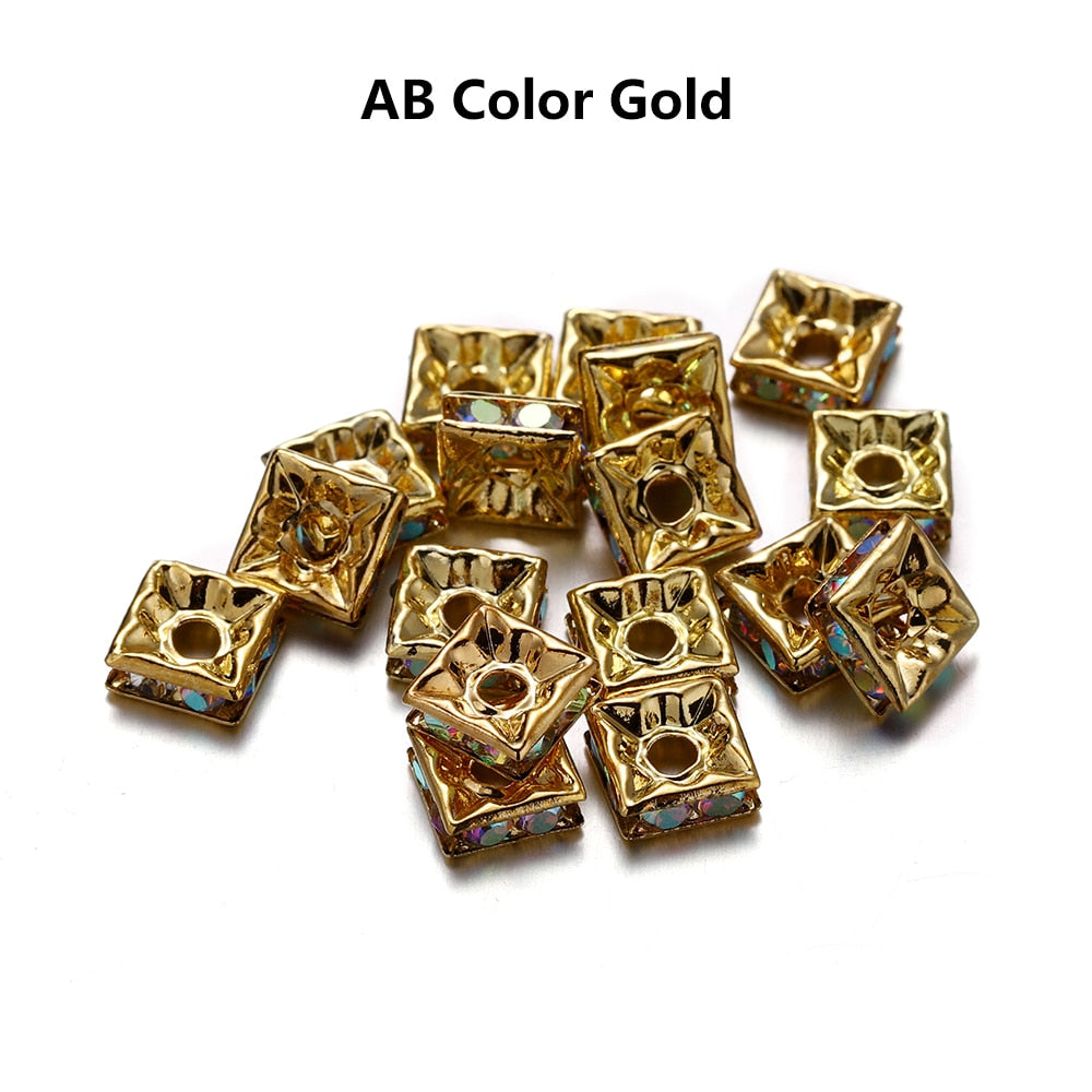 50Pcs AB Color Square Rhinestone Beads