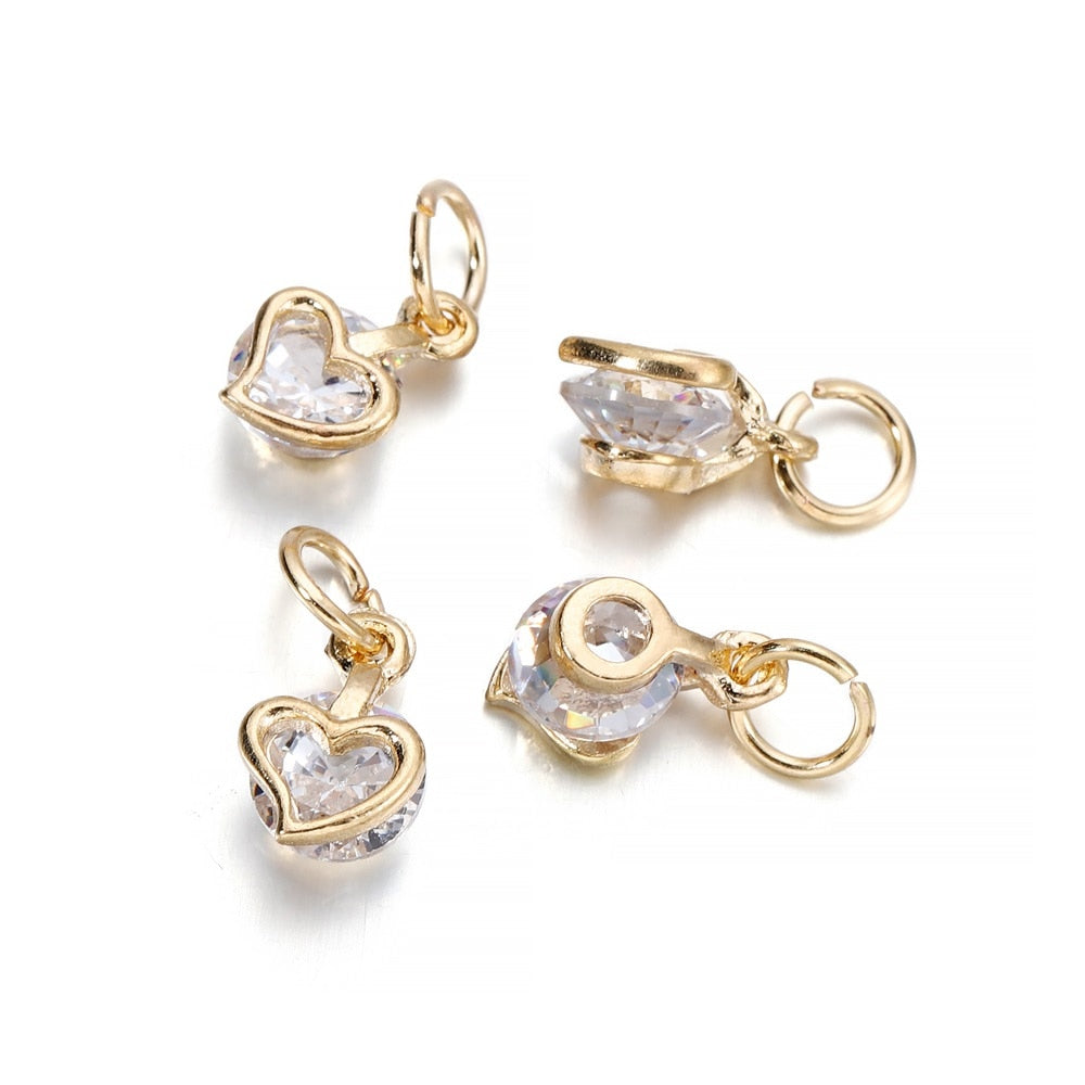 Rhinestone Hearts Charms, 10Pcs