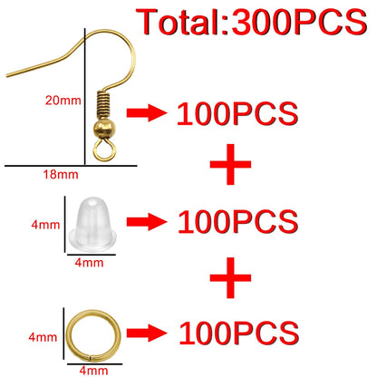 Earring Making Set: Hooks, Rings & Connects, 100-300pcs