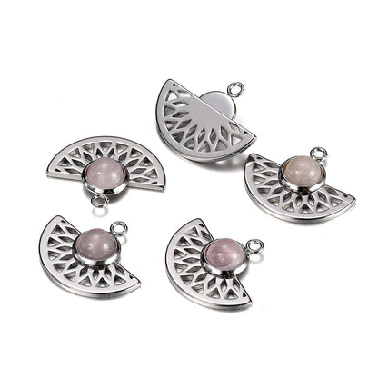 Stainless Steel Natural Stone Fan Shape Pendant, 5Pcs