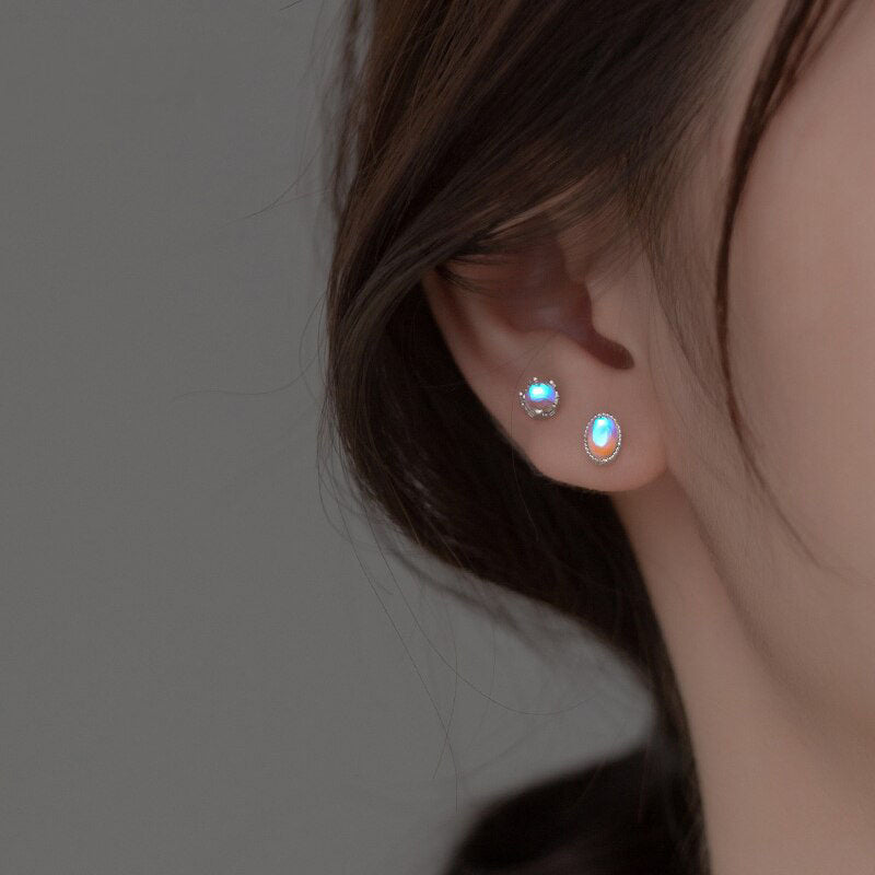 Round Drop Oval Shape Moonstone Stud Earrings