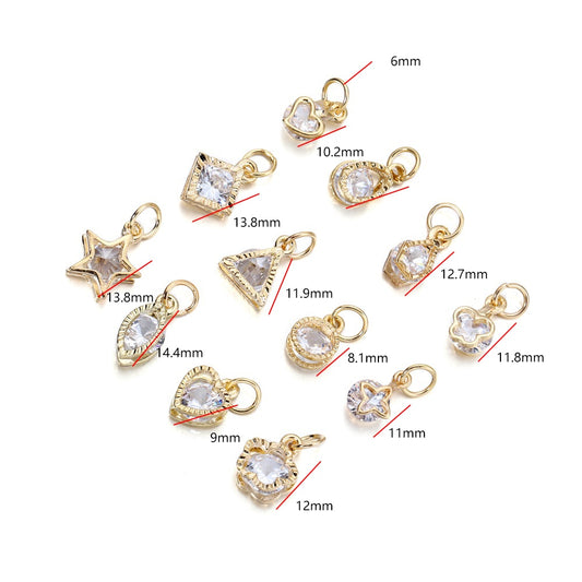 Rhinestone Hearts Charms, 10Pcs