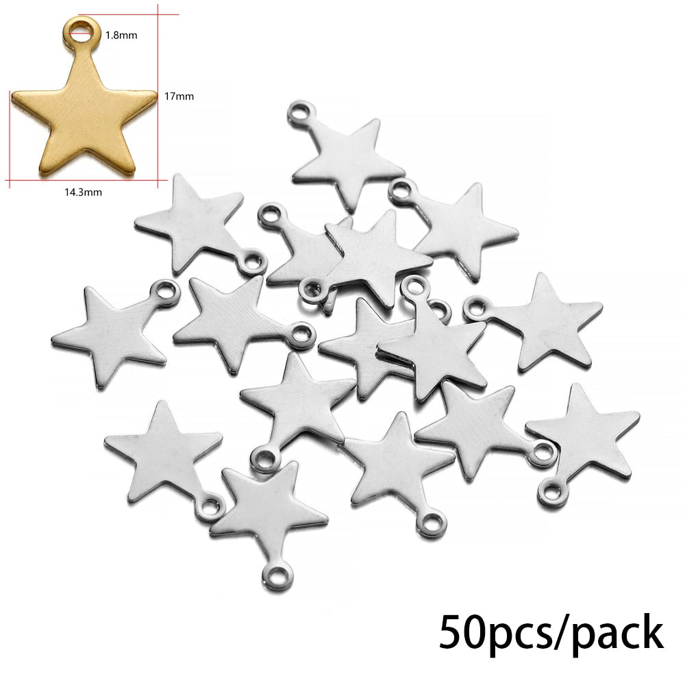 Pendentif à breloques étoile lune en acier inoxydable, 20 à 50 pièces