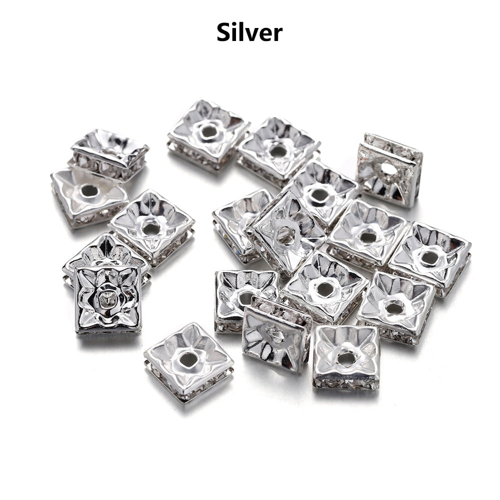 50Pcs AB Color Square Rhinestone Beads