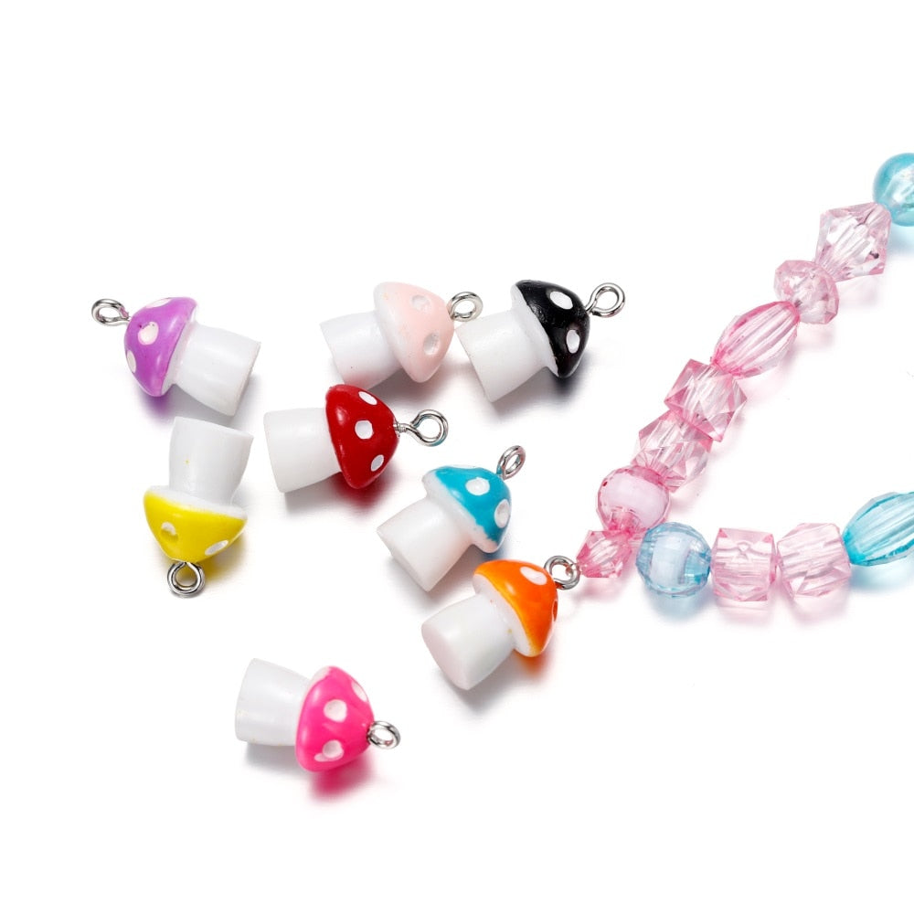 10Pcs 11x18mm Colorful Mushroom Resin Charms Pendants