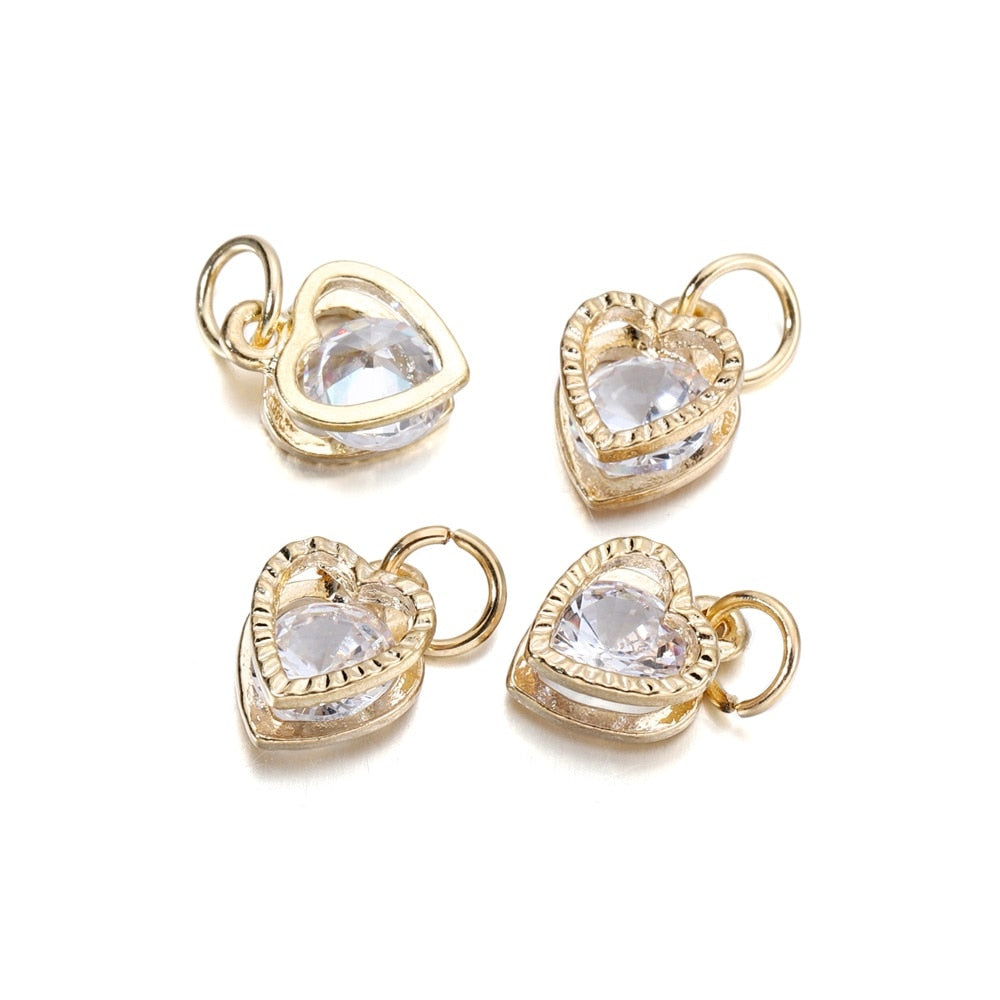 Rhinestone Hearts Charms, 10Pcs