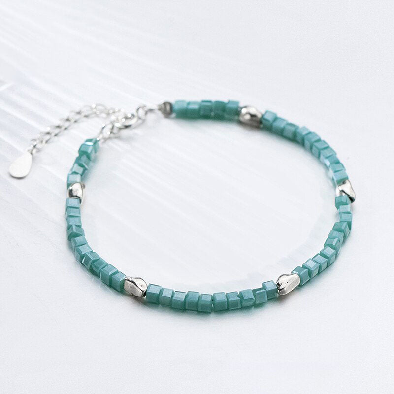 Green Crystal Square Adjustable Bracelet