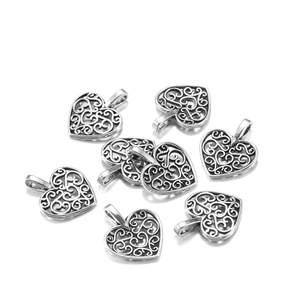 Tibetan Antique Heart Pendants, 30pcs