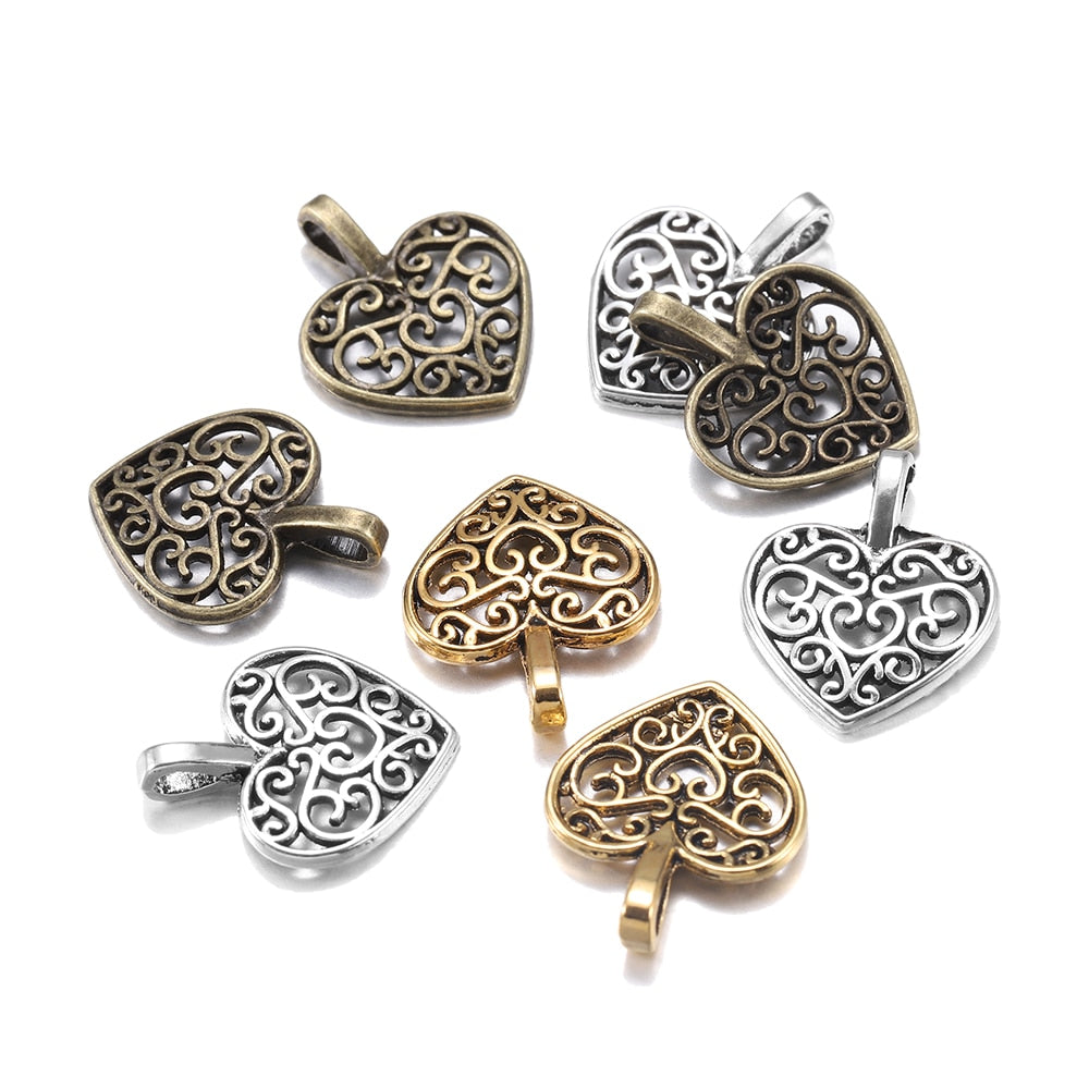 Tibetan Antique Heart Pendants, 30pcs