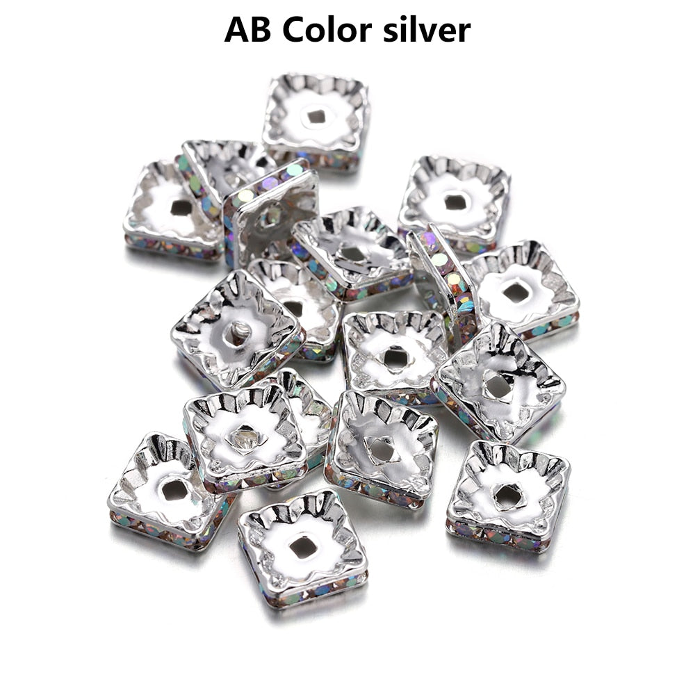 50Pcs AB Color Square Rhinestone Beads