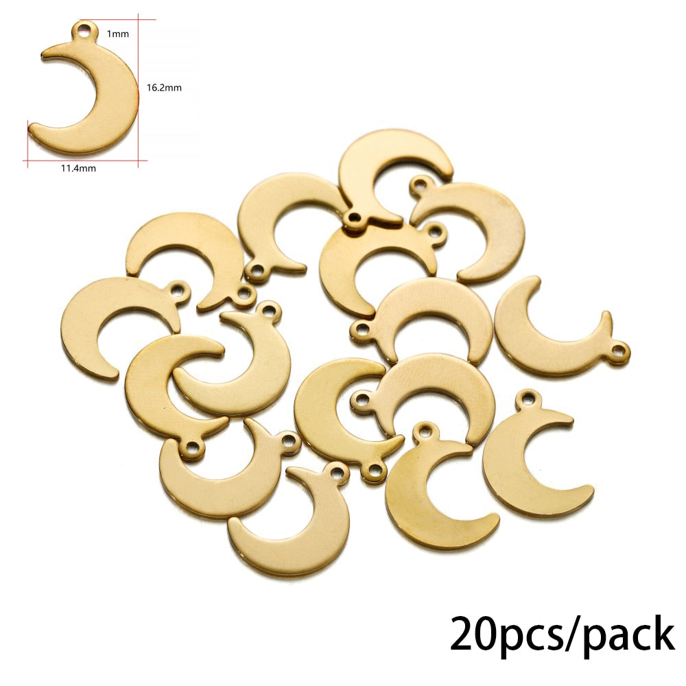 Pendentif à breloques étoile lune en acier inoxydable, 20 à 50 pièces