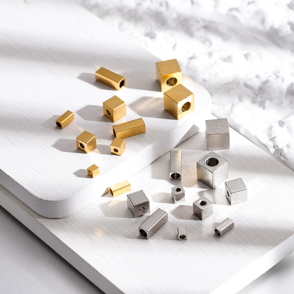Stainless Steel Tube and Cube Spacer Beads, 20Pcs