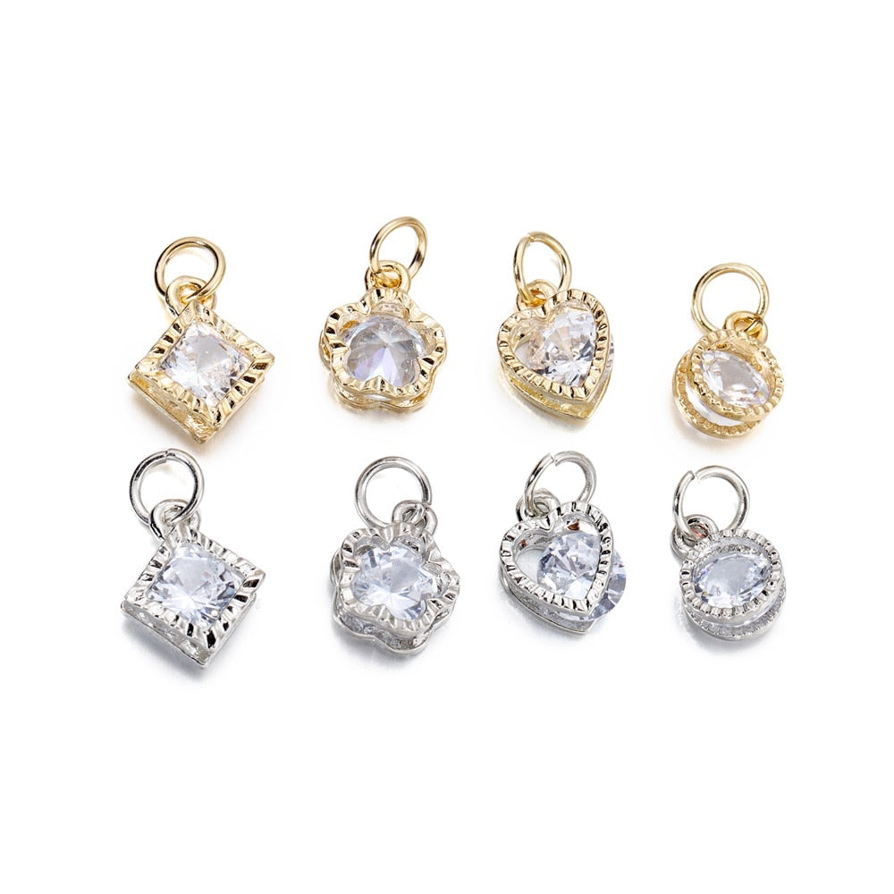 Rhinestone Hearts Charms, 10Pcs