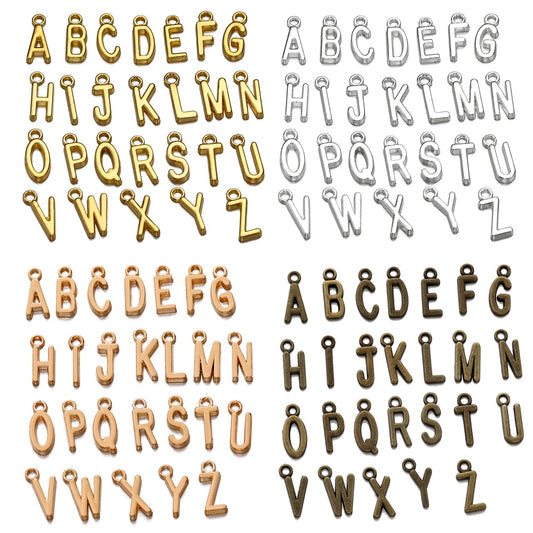 30Pcs 7X16mm Alloy Alphabet A-Z Letter Charms Pendants