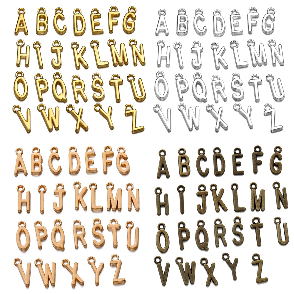 26 Stück 7 x 16 mm Legierung Alphabet AZ Buchstaben Charms Anhänger