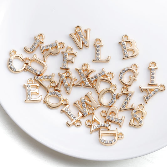 26Pcs Alloy Inlaid Rhinestones A-Z English Letter Alphabet Pendants