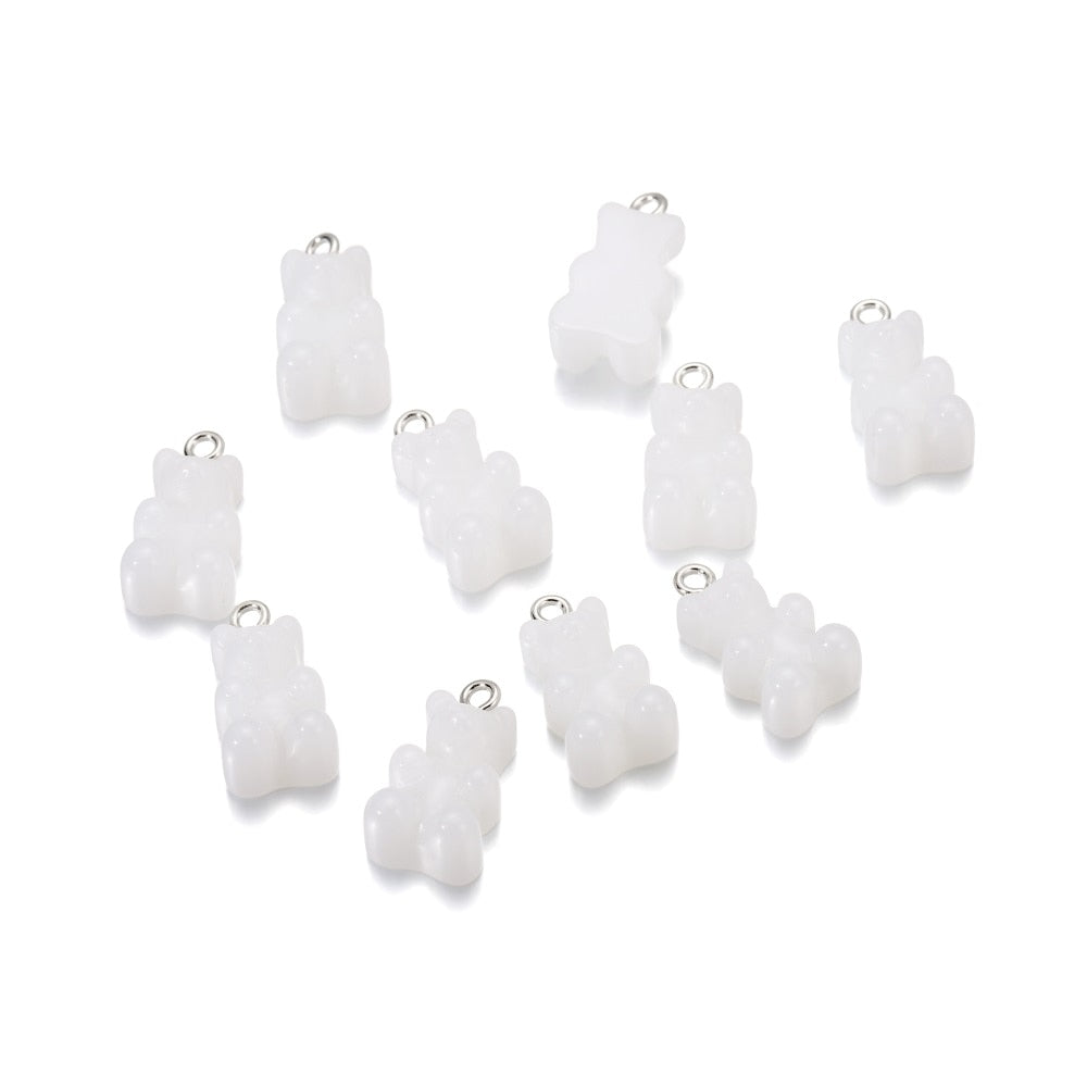 Candy Color Resin Mini Bear Charms, 10pcs