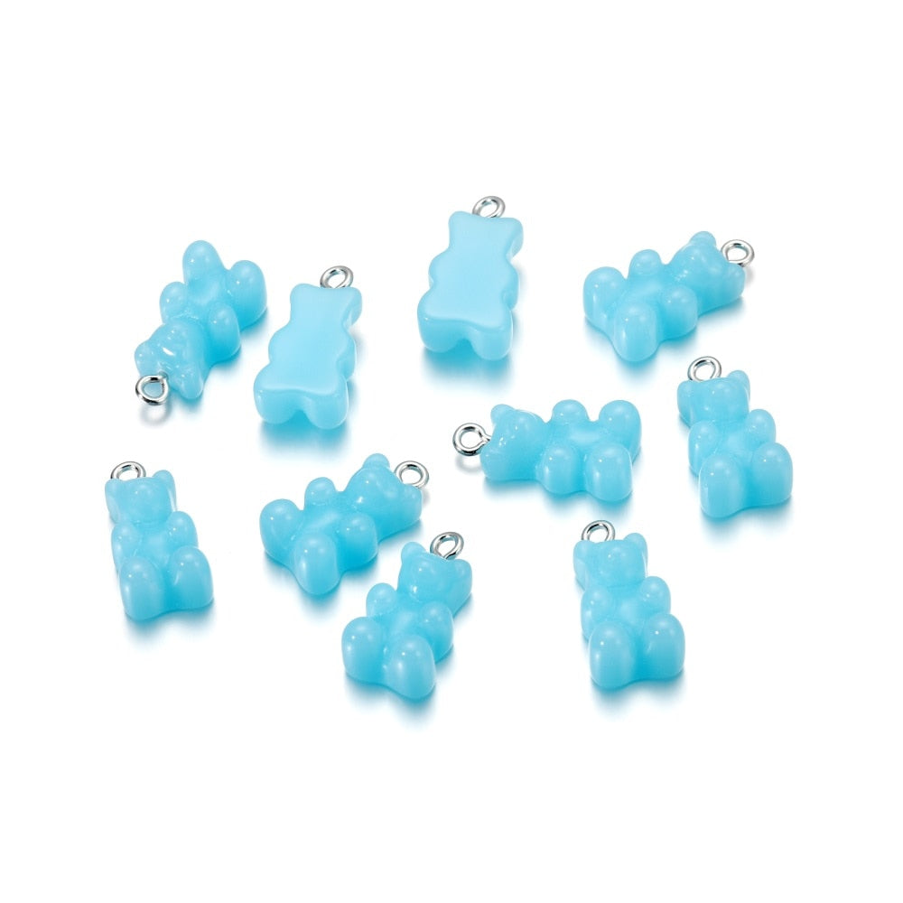 Candy Color Resin Mini Bear Charms, 10pcs