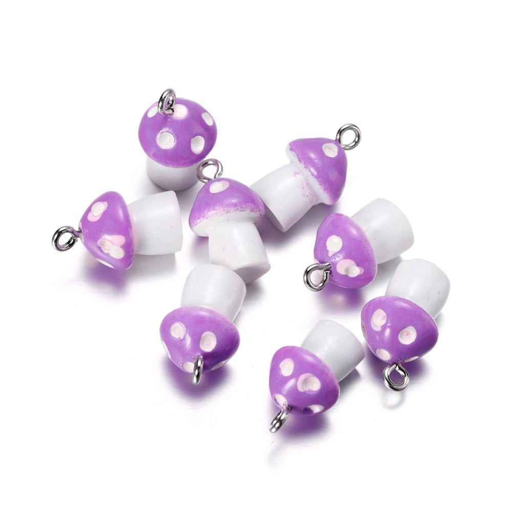 10Pcs 11x18mm Colorful Mushroom Resin Charms Pendants