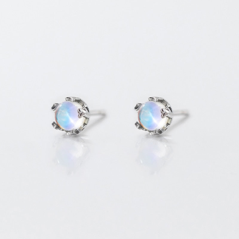 Round Drop Oval Shape Moonstone Stud Earrings