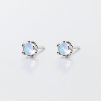 Round Drop Oval Shape Moonstone Stud Earrings
