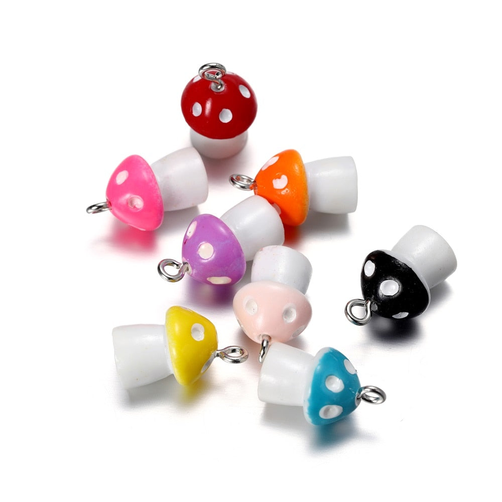 10Pcs 11x18mm Colorful Mushroom Resin Charms Pendants