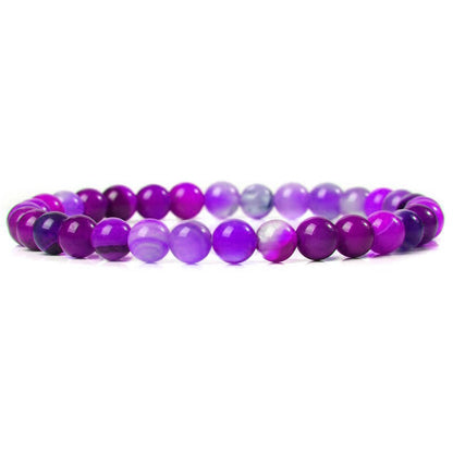 Purple stripe agate gemstone stretch bracelet,  6-12mm