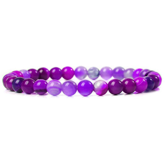 Purple stripe agate gemstone stretch bracelet,  6-12mm
