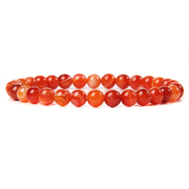 Carnelian agate gemstone stretch bracelet, 4-12mm