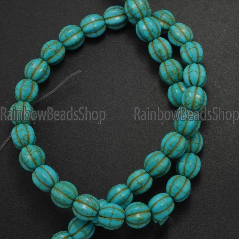 Blue Howlite  Pumpkin Round beads, 10-14mm, 16'' strand 