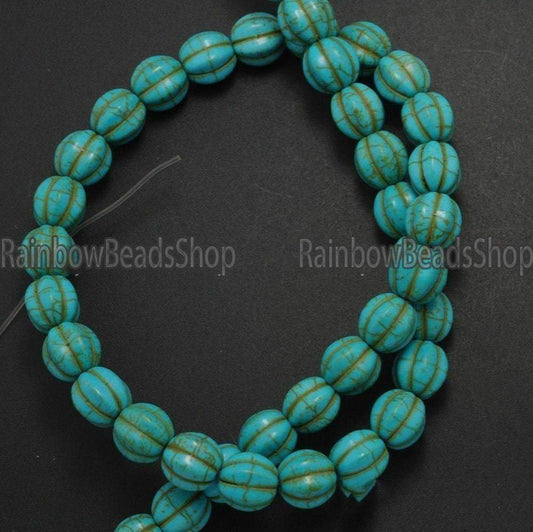 Blue Howlite  Pumpkin Round beads, 10-14mm, 16'' strand 