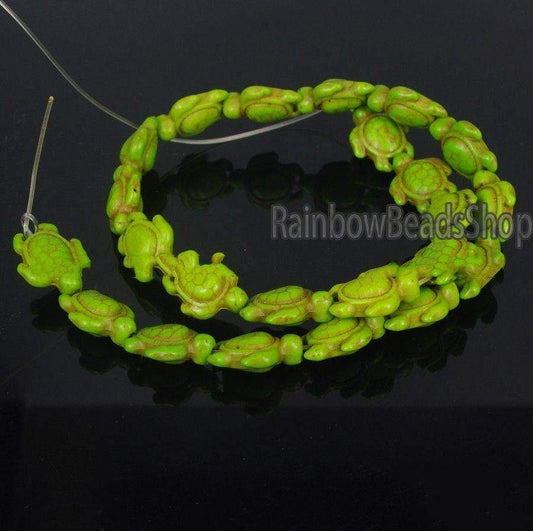 Carved Turtle Green Howlite beads, 14x17mm, 16'' strand 