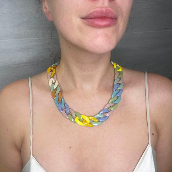 Chunky Long Chain Necklace, Colorful Acrylic Large link, gift, Boho Fashion Women Jewelry 