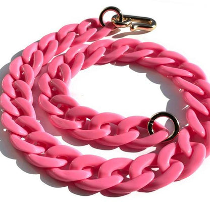 Chunky Long Chain Necklace, Pink Acrylic Large link, gift, Boho Fashion Women Jewelry 