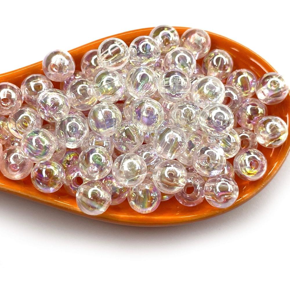 Clear AB Acrylic Round Beads, Bubblegum 4mm 5mm 6mm 8mm 10mm Iridescent Acrylic Gumball Beads Transparent Round Spacer Beads, Plastic Bead 