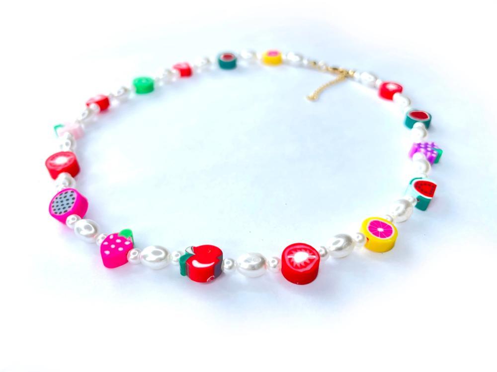 Colorful chamomile flowers Evil Eye Pearl Beaded Necklace, Transparent Mixed glass seed clay beads Choker, Indie Boho Trendy Summer Necklace 