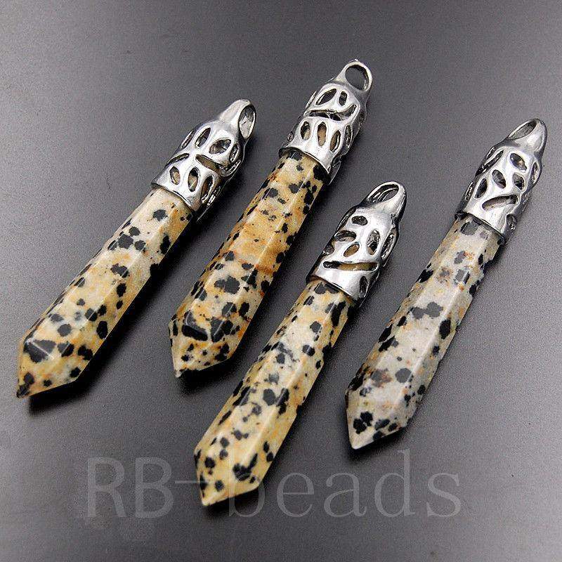 Dalmation Jasper healing point chakra silver pendant bead, Gemstone Rock Crystal healing Stone, focal bead 58mm 