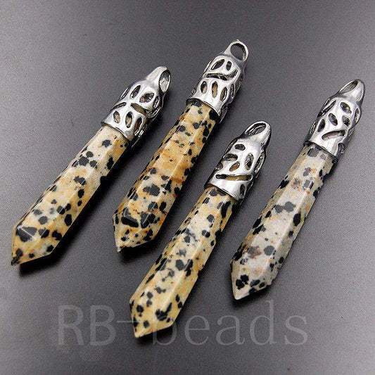 Dalmation Jasper healing point chakra silver pendant bead, Gemstone Rock Crystal healing Stone, focal bead 58mm 