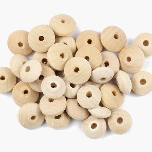 DIY Round Flat Unfinished Wood Beads, Eco-Friendly Natural Color for Jewelry Making 